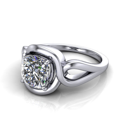 Esme Cushion Shape Classic Engagement Ring in 18K White Gold