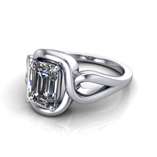 Esme Emerald Shape Classic Engagement Ring in 14K White Gold