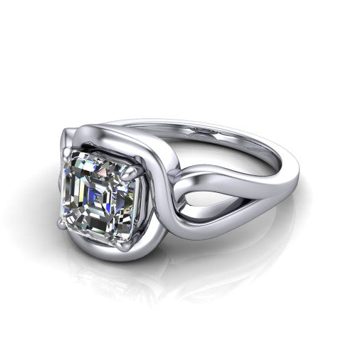 Esme Square Emerald Shape Classic Engagement Ring in 18K White Gold