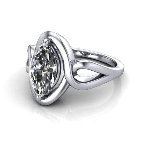 Esme Marquise Shape Classic Engagement Ring in 18K White Gold