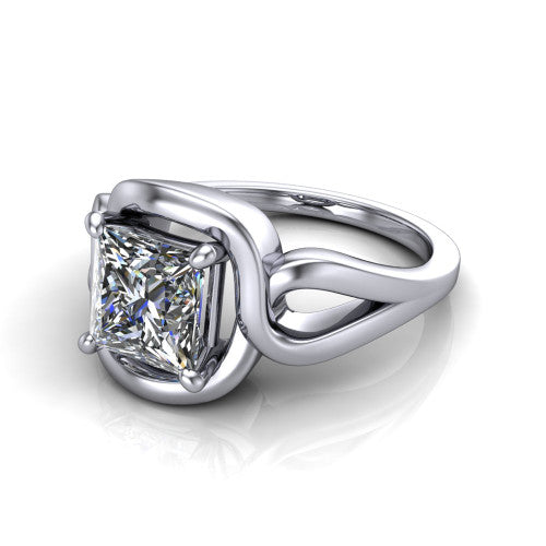 Esme Princess Shape Classic Engagement Ring in 14K White Gold