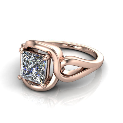 Esme Princess Shape Classic Engagement Ring in 18K Rose Gold