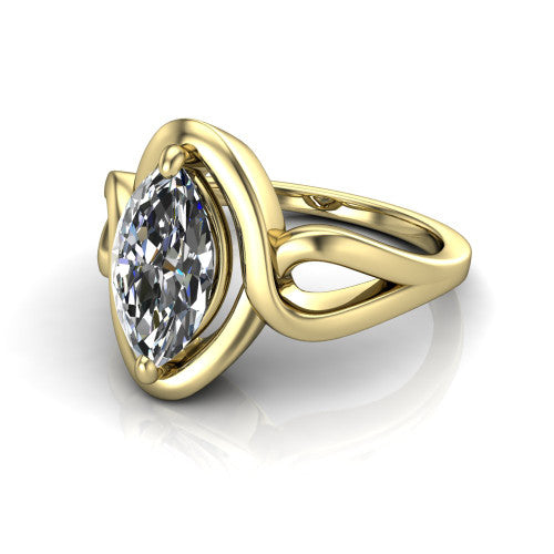 Esme Marquise Shape Classic Engagement Ring in 14K Yellow Gold