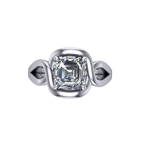 Esme Square Emerald Shape Classic Engagement Ring in 18K White Gold
