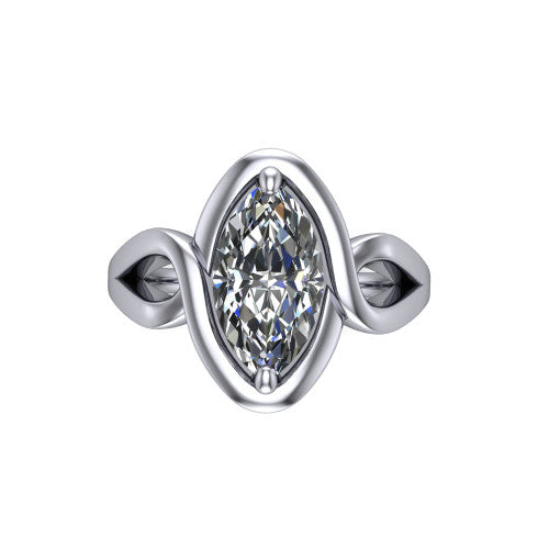 Esme Marquise Shape Classic Engagement Ring in 18K White Gold