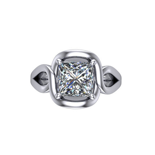 Esme Princess Shape Classic Engagement Ring in 14K White Gold