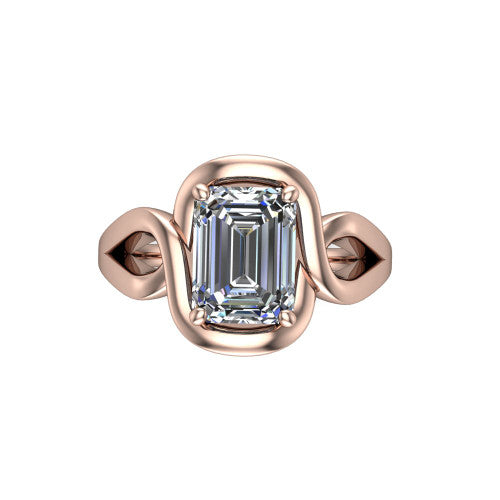 Esme Emerald Shape Classic Engagement Ring in 18K Rose Gold