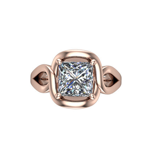 Esme Princess Shape Classic Engagement Ring in 14K Rose Gold