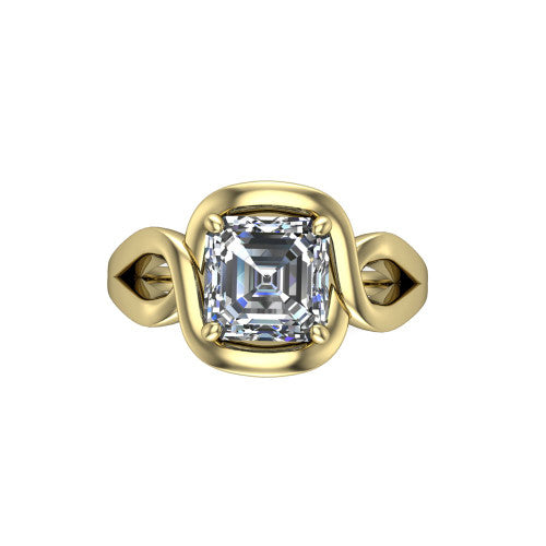Esme Square Emerald Shape Classic Engagement Ring in 18K Yellow Gold