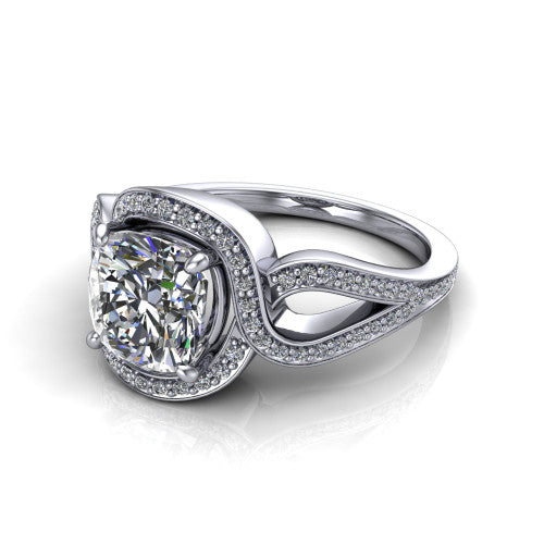 Alivia Cushion Shape Classic Engagement Ring in 14K White Gold