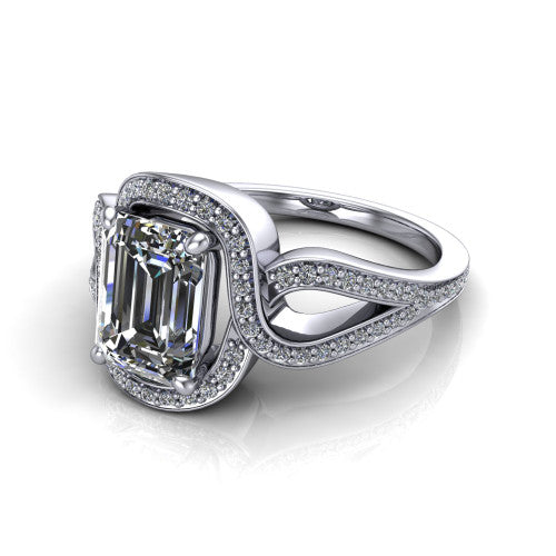 Alivia Emerald Shape Classic Engagement Ring in 14K White Gold