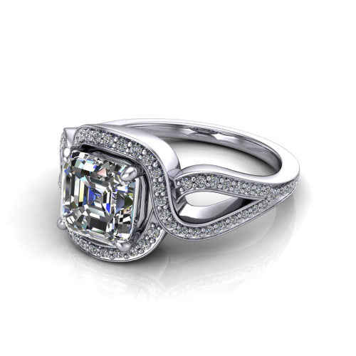 Alivia Square Emerald Shape Classic Engagement Ring in Platinum