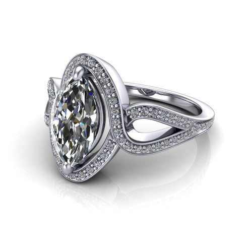Alivia Marquise Shape Classic Engagement Ring in 14K White Gold