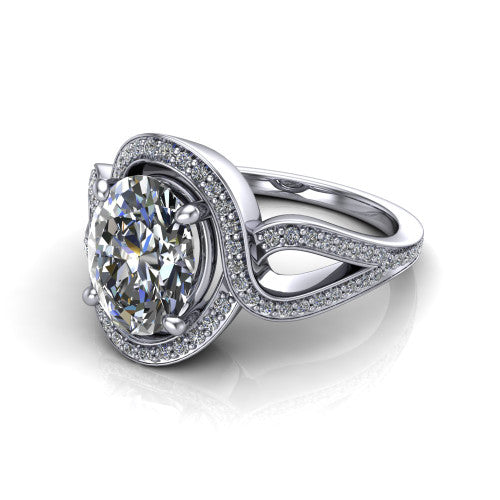 Alivia Oval Shape Classic Engagement Ring in 14K White Gold