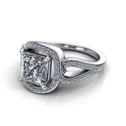 Alivia Princess Shape Classic Engagement Ring in 18K White Gold
