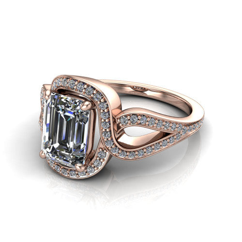 Alivia Emerald Shape Classic Engagement Ring in 14K Rose Gold
