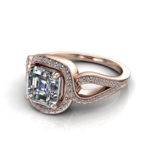 Alivia Square Emerald Shape Classic Engagement Ring in 14K Rose Gold