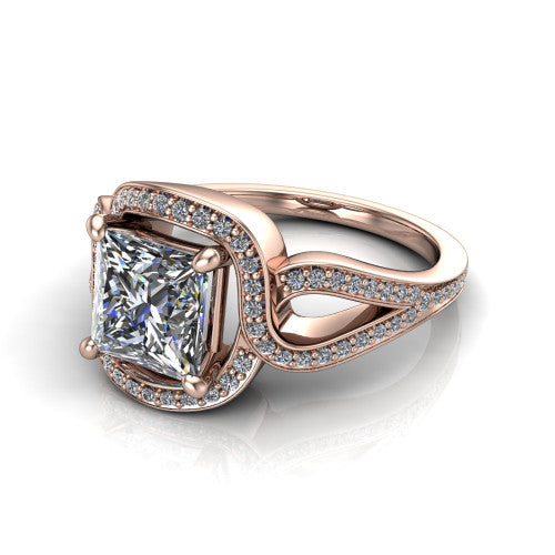 Alivia Princess Shape Classic Engagement Ring in 18K Rose Gold