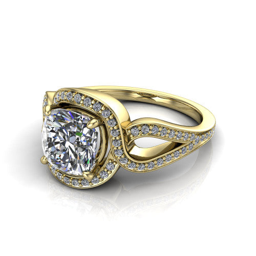 Alivia Cushion Shape Classic Engagement Ring in 14K Yellow Gold