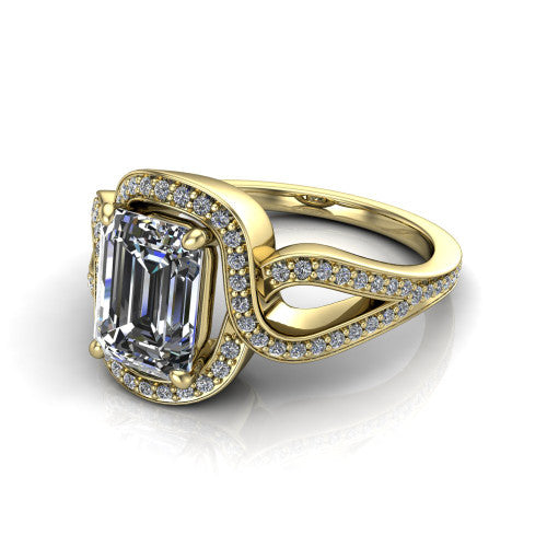 Alivia Emerald Shape Classic Engagement Ring in 18K Yellow Gold