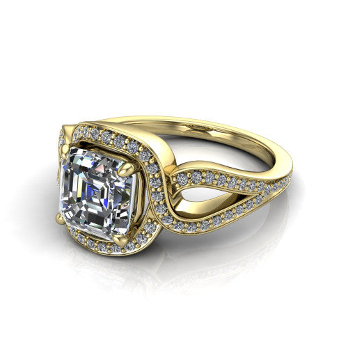 Alivia Square Emerald Shape Classic Engagement Ring in 14K Yellow Gold