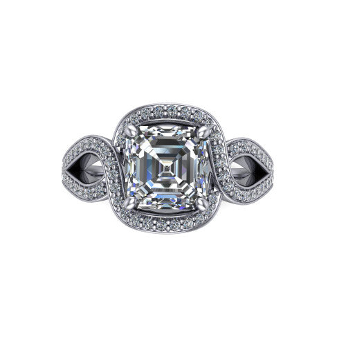 Alivia Square Emerald Shape Classic Engagement Ring in Platinum