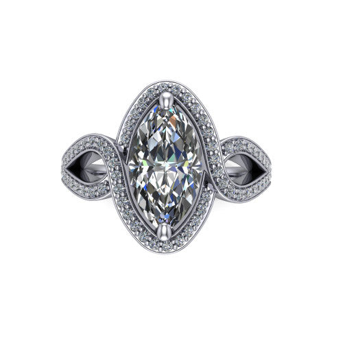 Alivia Marquise Shape Classic Engagement Ring in 14K White Gold
