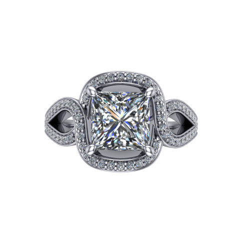 Alivia Princess Shape Classic Engagement Ring in Platinum