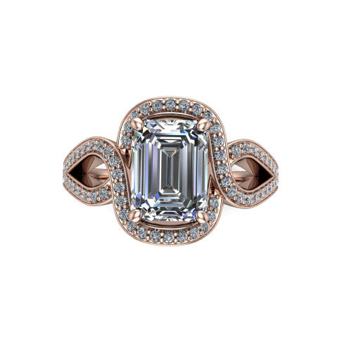 Alivia Emerald Shape Classic Engagement Ring in 14K Rose Gold