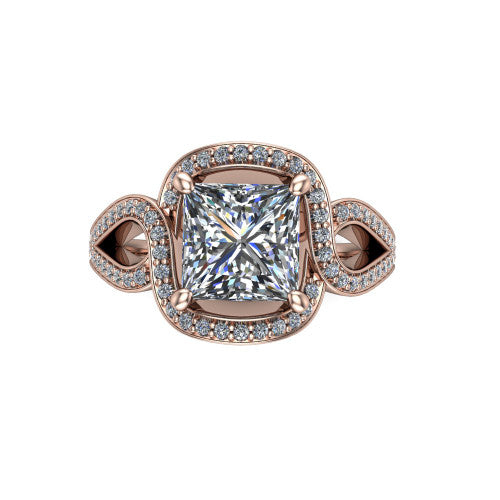 Alivia Princess Shape Classic Engagement Ring in 14K Rose Gold