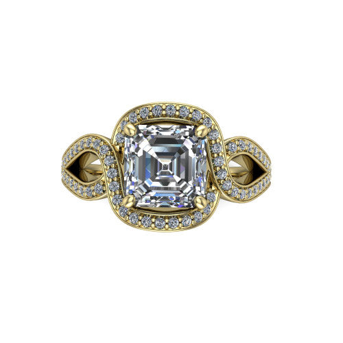 Alivia Square Emerald Shape Classic Engagement Ring in 14K Yellow Gold