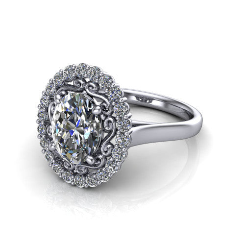 Alayah Oval Shape Halo Engagement Ring in Platinum