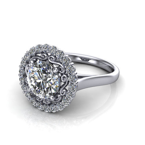 Alayah Round Shape Halo Engagement Ring in 18K White Gold