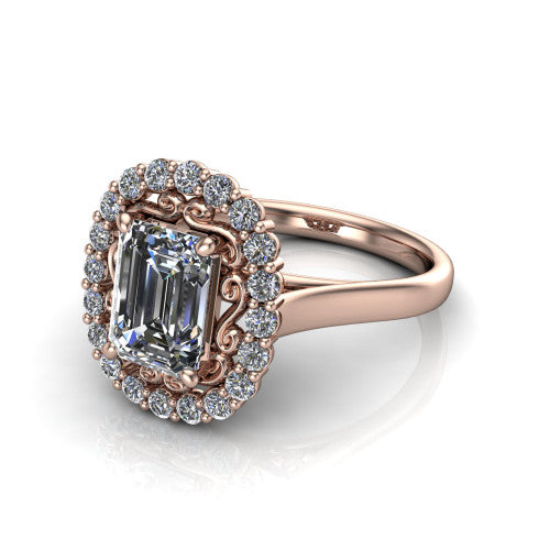 Alayah Emerald Shape Halo Engagement Ring in 18K Rose Gold