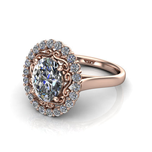 Alayah Oval Shape Halo Engagement Ring in 14K Rose Gold
