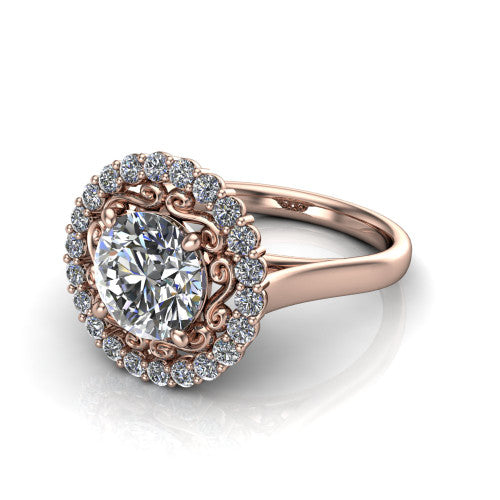 Alayah Round Shape Halo Engagement Ring in 14K Rose Gold