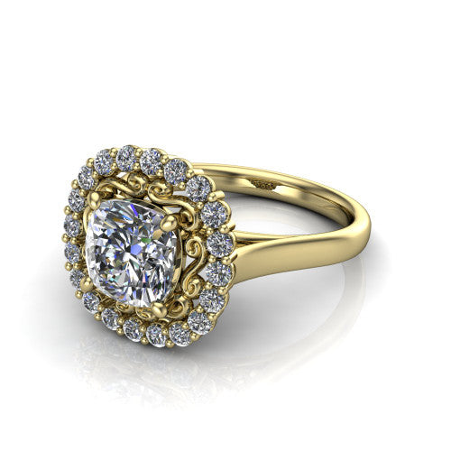 Alayah Cushion Shape Halo Engagement Ring in 14K Yellow Gold