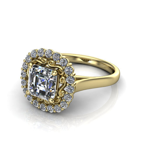 Alayah Square Emerald Shape Halo Engagement Ring in 14K Yellow Gold