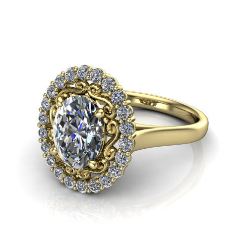 Alayah Oval Shape Halo Engagement Ring in 14K Yellow Gold