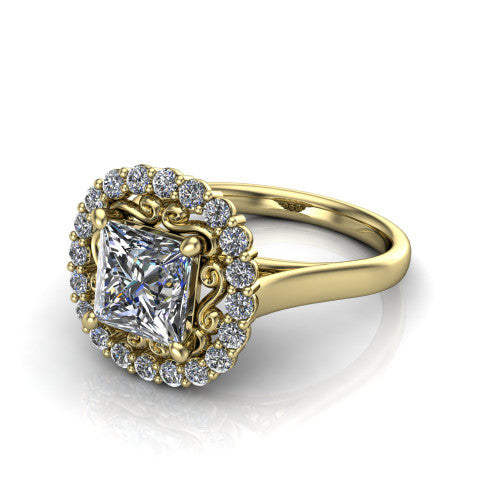 Alayah Princess Shape Halo Engagement Ring in 18K Yellow Gold