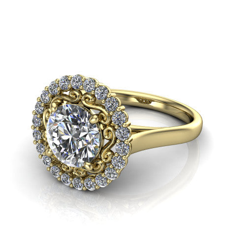 Alayah Round Shape Halo Engagement Ring in 18K Yellow Gold
