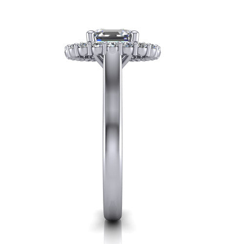 Alayah Square Emerald Shape Halo Engagement Ring in 18K White Gold