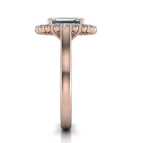 Alayah Emerald Shape Halo Engagement Ring in 14K Rose Gold