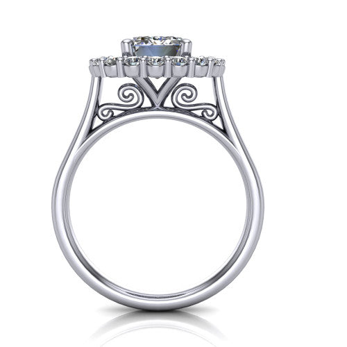 Alayah Emerald Shape Halo Engagement Ring in Platinum