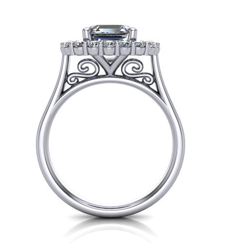 Alayah Square Emerald Shape Halo Engagement Ring in Platinum