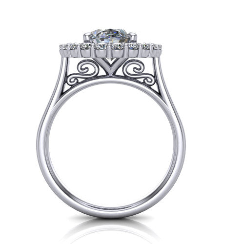 Alayah Oval Shape Halo Engagement Ring in 14K White Gold