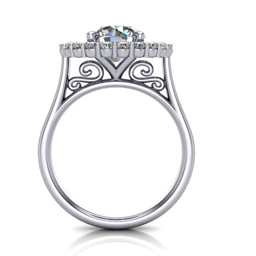Alayah Round Shape Halo Engagement Ring in 18K White Gold