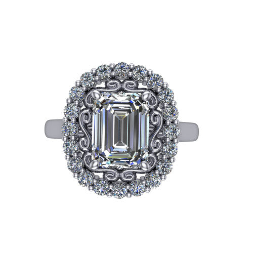 Alayah Emerald Shape Halo Engagement Ring in 14K White Gold
