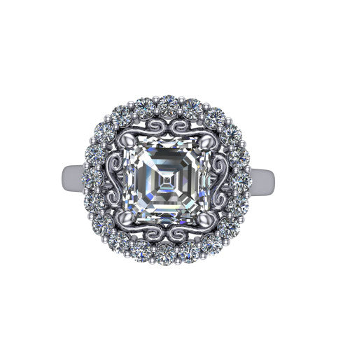 Alayah Square Emerald Shape Halo Engagement Ring in 14K White Gold