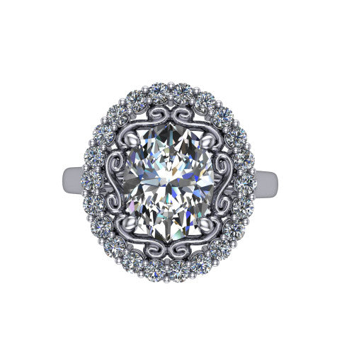 Alayah Oval Shape Halo Engagement Ring in 14K White Gold